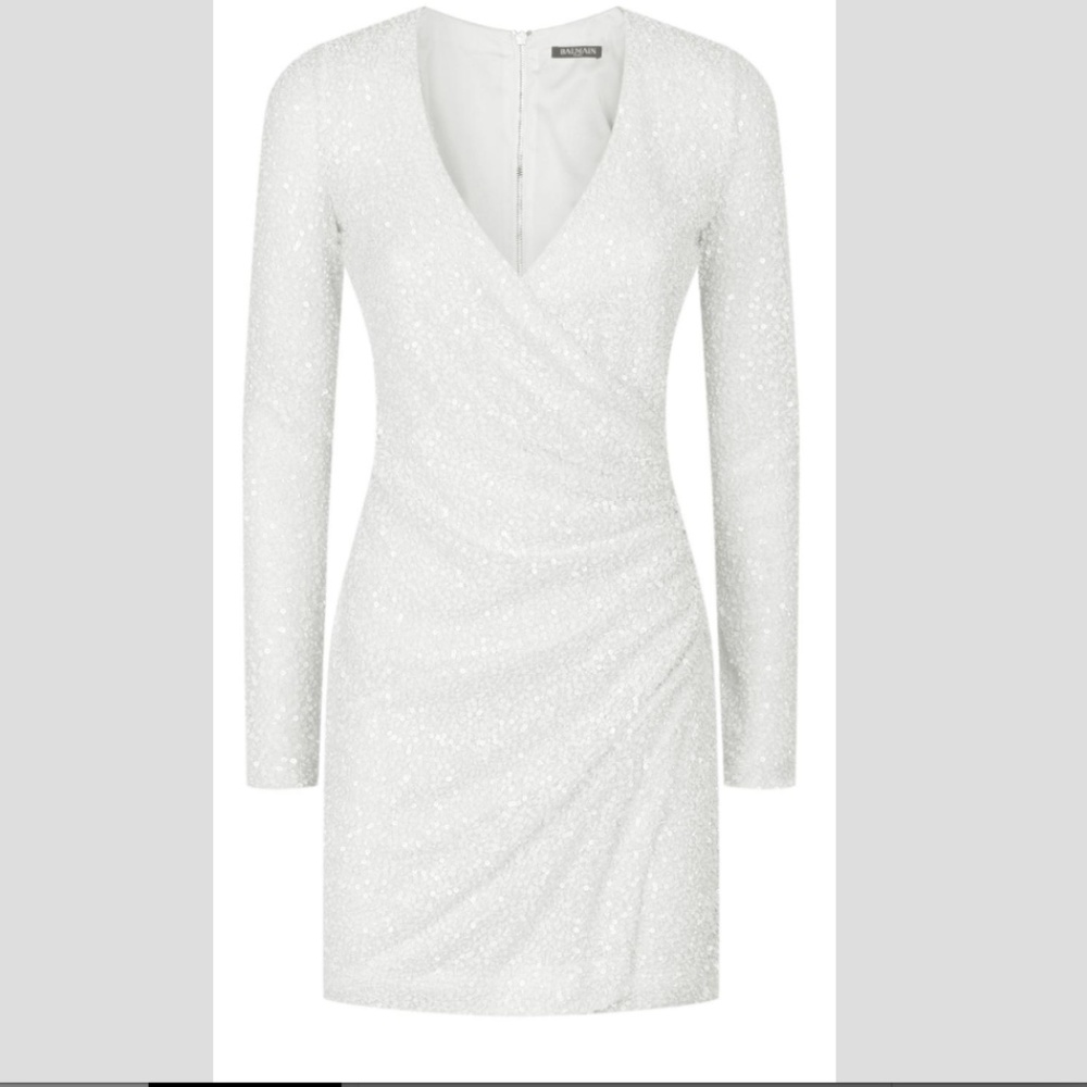 Balmain White Sequin-embellished Mini Dress